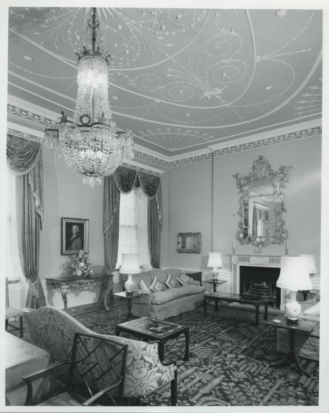 The Drawing Room of Bute House in 1970 as it was set up in readiness for the use of the Secretary of State for Scotland.